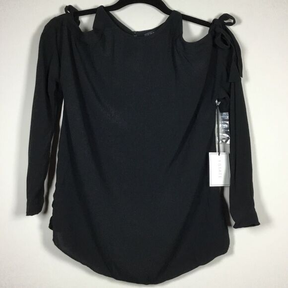 NWT 1State cold shoulder black top with ties long sleeve button back chic sizeXS - Picture 1 of 9